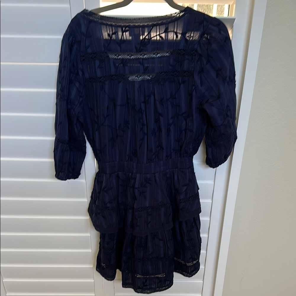 Allison NY Navy Blue Embroidered Ruffle Dress Size M NWOT - Picture 7 of 11